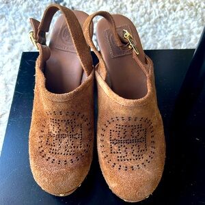 TORI BURCH suede clog heels